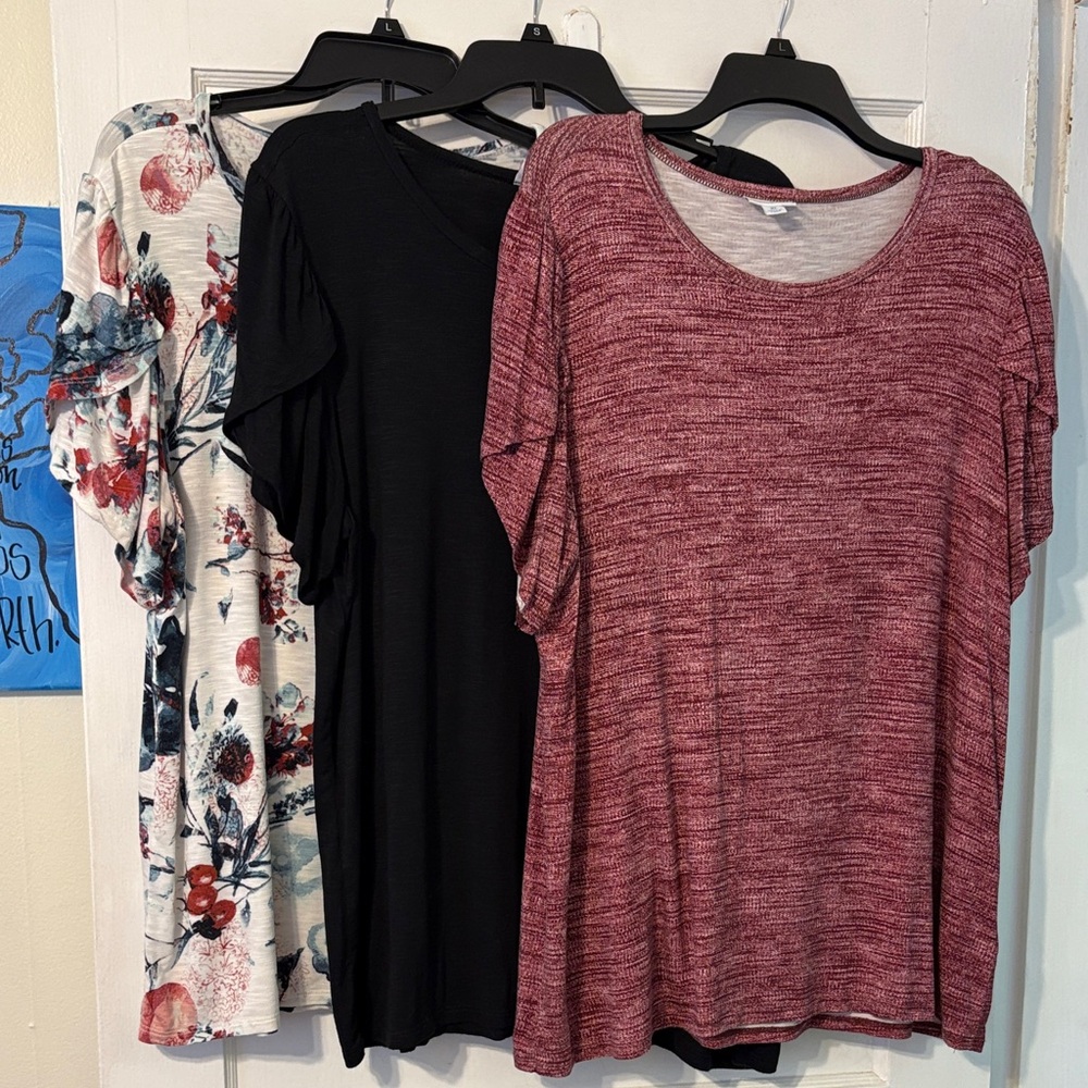 LuLaRoe Olive Tops - Black, Floral, and Maroon